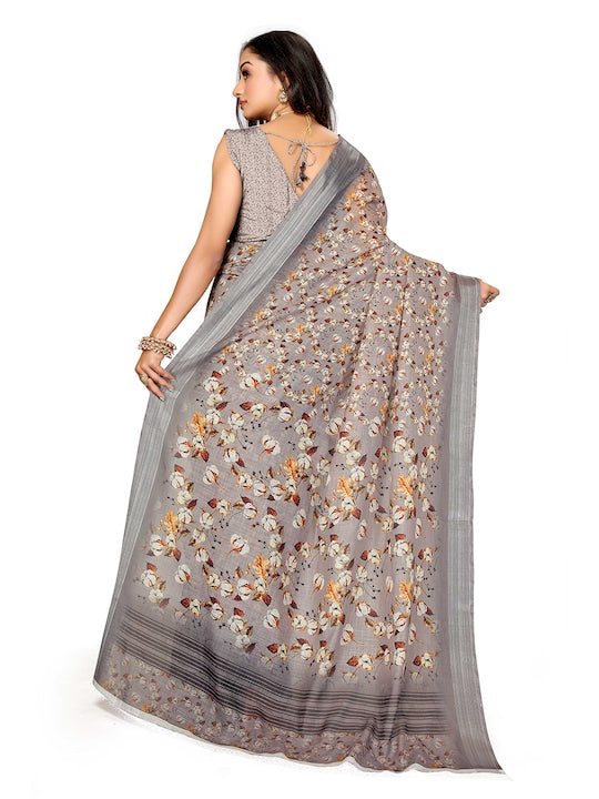 Attractive Light Brown Colored Casual Wear Linen Saree