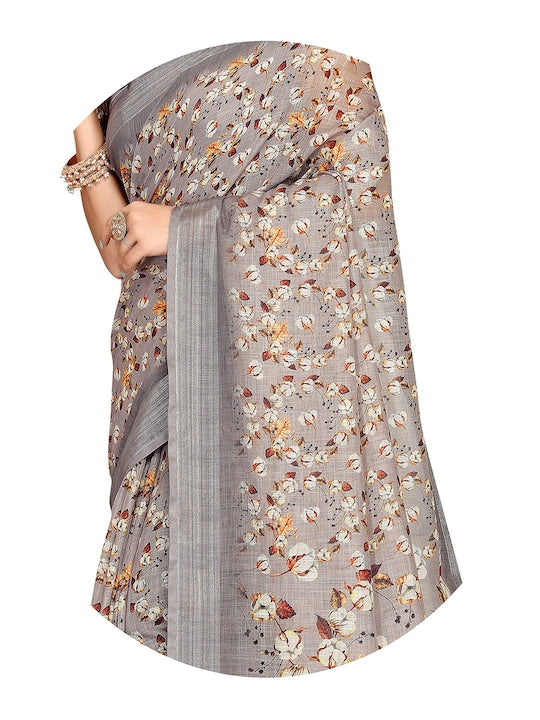 Attractive Light Brown Colored Casual Wear Linen Saree