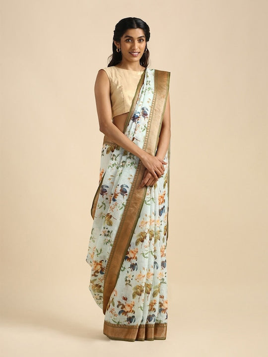 Attractive Off White Colours Casual Wear Linen Saree