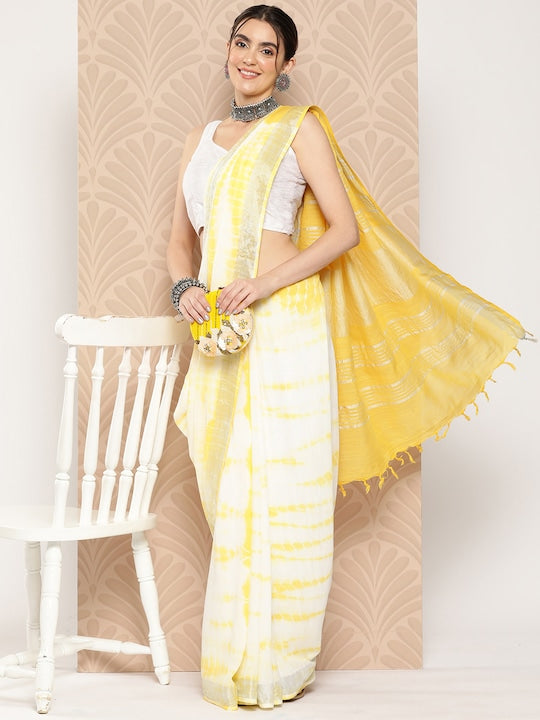 Light Yellow Casual Wear Linen Saree