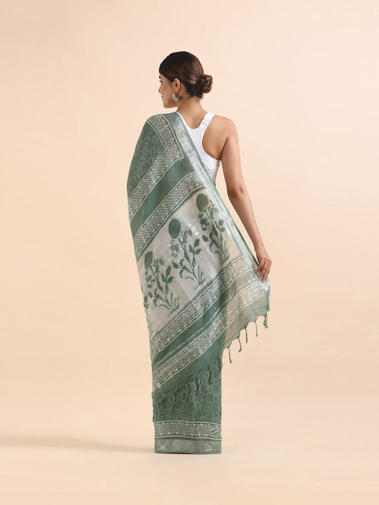 Light Green Partywear Pure linen saree