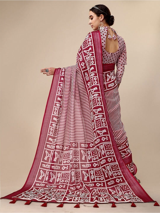 Pure Linen Saree Pink Color Festival Wear