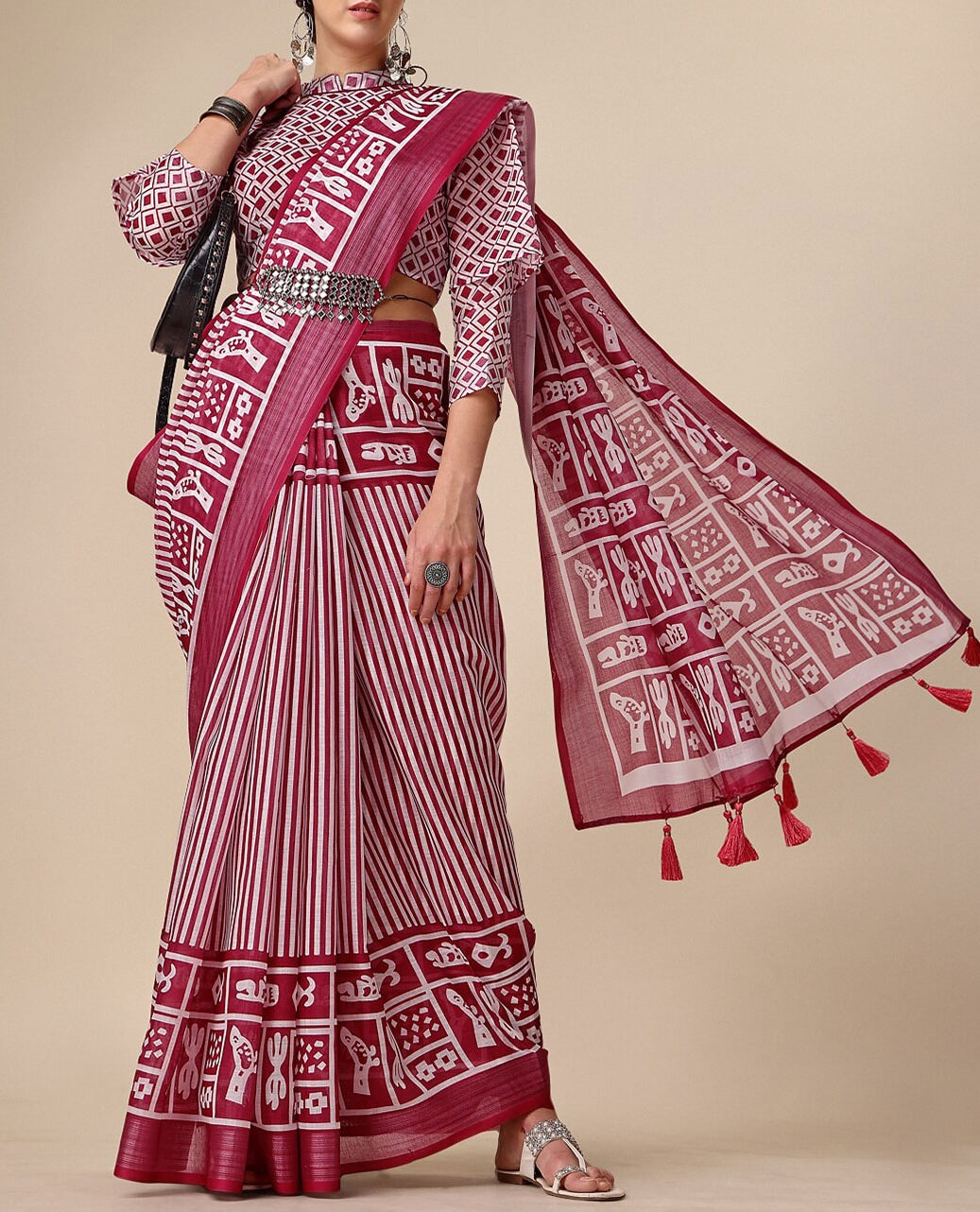 Pure Linen Saree Pink Color Festival Wear