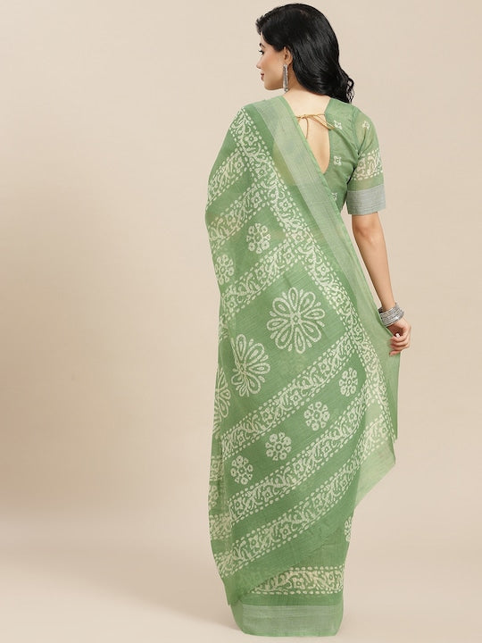 Pure Linen Saree Light Green Color Festival Wear