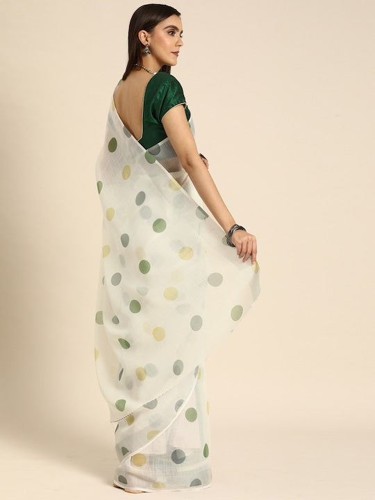 Pure Linen Saree Off White Color Festival Wear