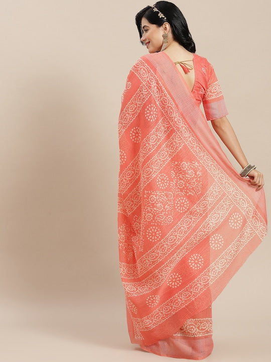 Orange Colour Linen Saree , Causal wear