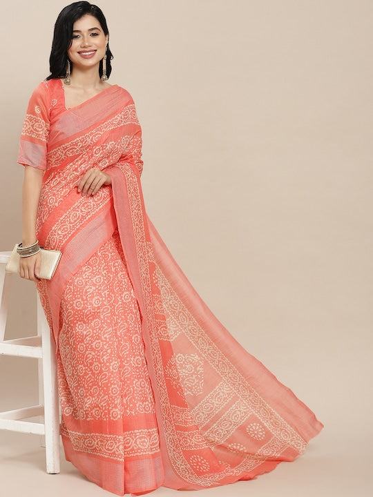 Orange Colour Linen Saree , Causal wear