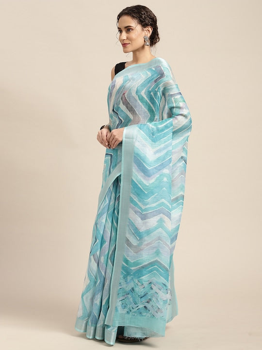 Sky Blue Colour Linen Saree , Causal wear