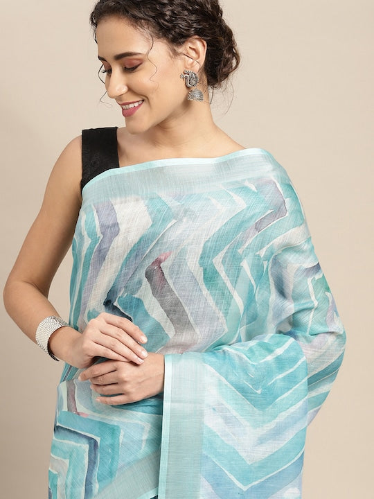 Sky Blue Colour Linen Saree , Causal wear