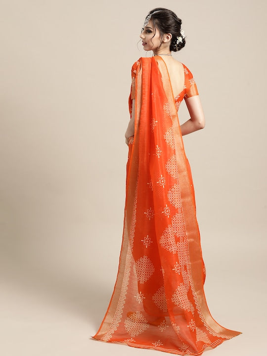 Orange Colour Linen Saree , Causal wear