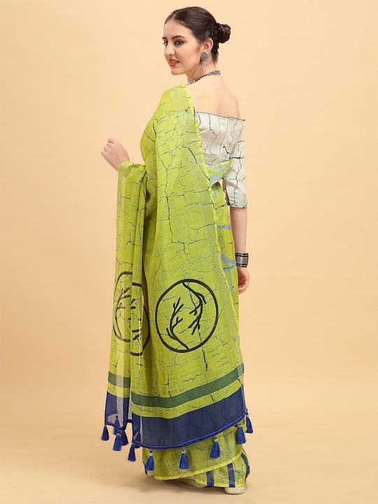 Light Green Colour Linen Saree , Causal wear