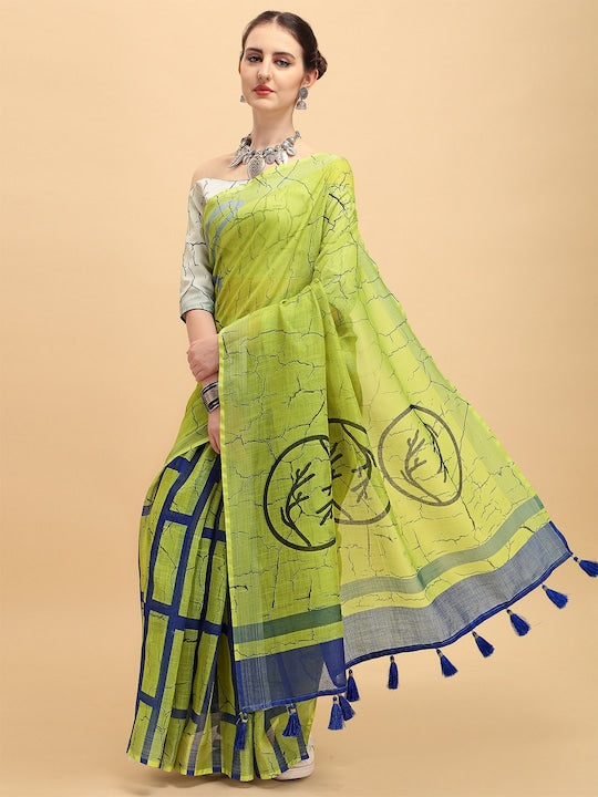 Light Green Colour Linen Saree , Causal wear