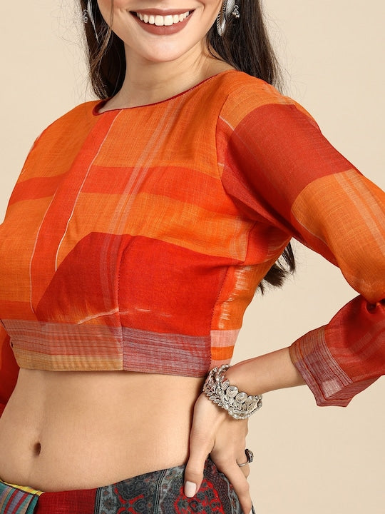 Multi Color Festive Wear Printed Pure Linen Saree