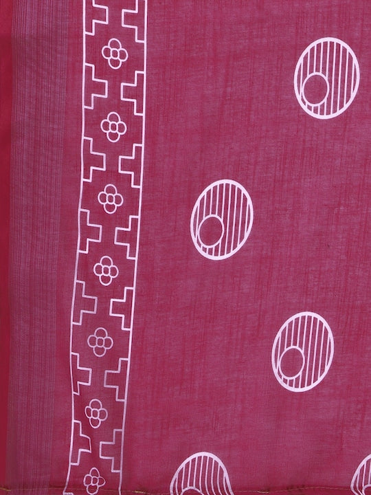 Maroon Color Casual Wear Printed Pure Linen Saree