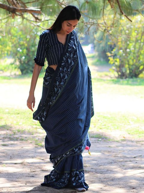 Perfect Dark Blue Women's Pure Linen Saree