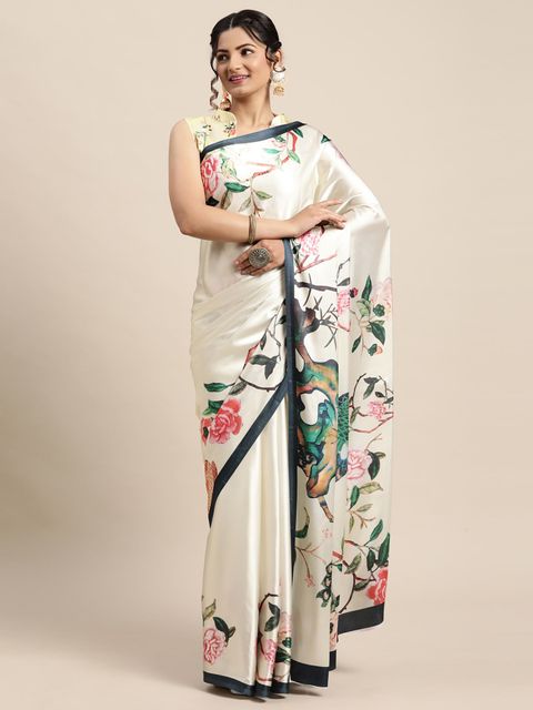 Graceful Cream Colored Festive Wear Soft Silk Printed Saree With Blouse