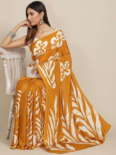 Flamboyant Yellow And White Colored Festive Wear Printed Pure Linen Saree