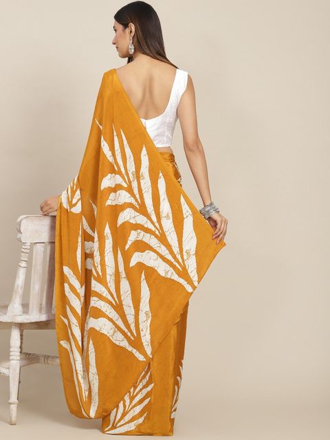 Flamboyant Yellow And White Colored Festive Wear Printed Pure Linen Saree