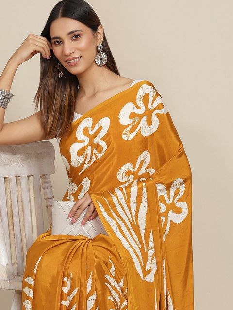 Flamboyant Yellow And White Colored Festive Wear Printed Pure Linen Saree