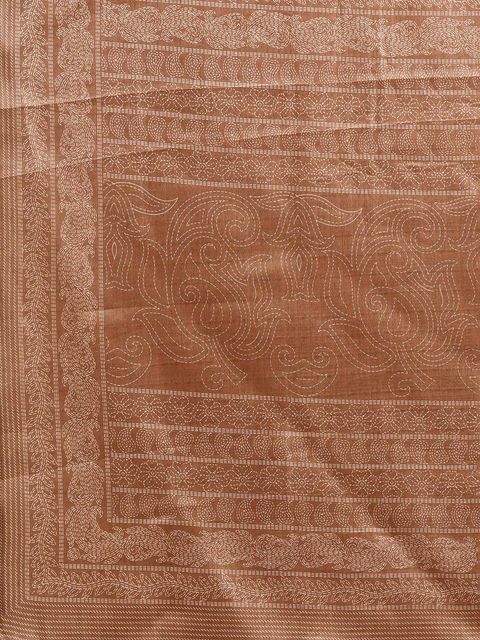 Brown Colored Festive Wear Woven Linen Saree , With Blouse Peach