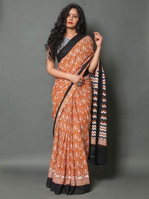 Light Orange Colored Festive Wear Woven Linen Saree , With Blouse Peach