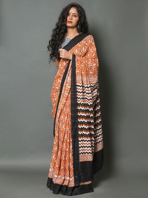 Light Orange Colored Festive Wear Woven Linen Saree , With Blouse Peach