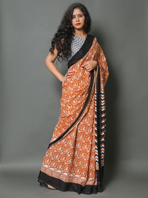 Light Orange Colored Festive Wear Woven Linen Saree , With Blouse Peach