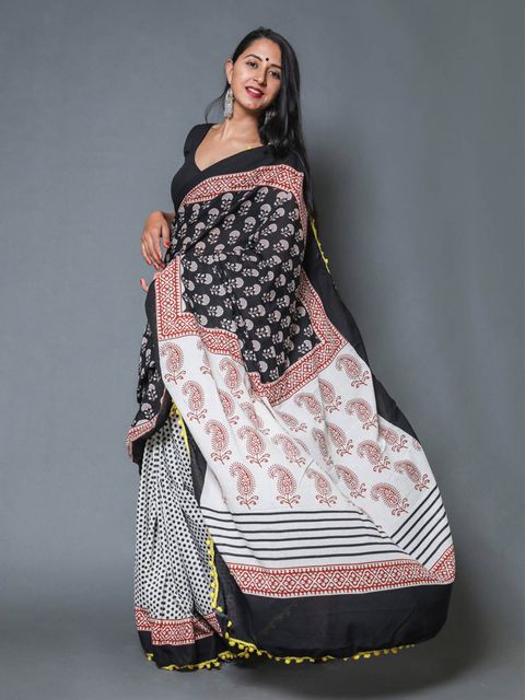 Black And Grey Colored Festive Wear Woven Linen Saree , With Blouse Peach