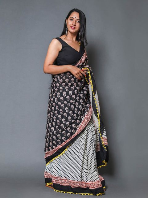 Black And Grey Colored Festive Wear Woven Linen Saree , With Blouse Peach