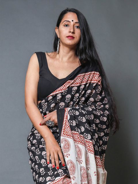 Black And Grey Colored Festive Wear Woven Linen Saree , With Blouse Peach