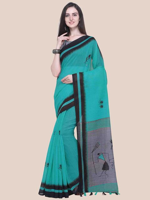 Impressive Rama Colored Casual Printed Fancy Linen Saree