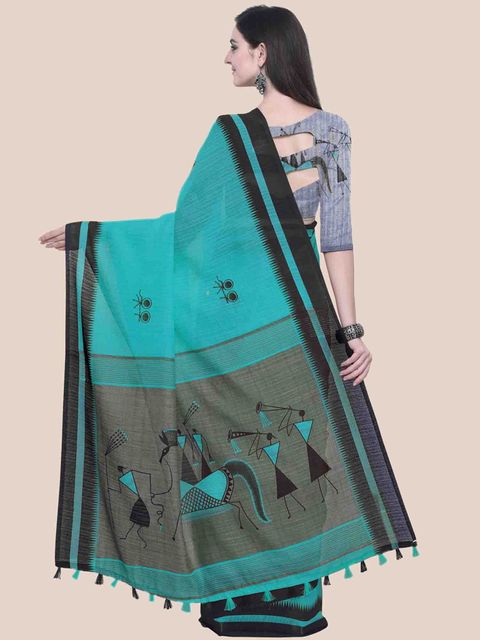 Impressive Rama Colored Casual Printed Fancy Linen Saree