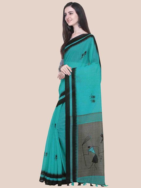 Impressive Rama Colored Casual Printed Fancy Linen Saree