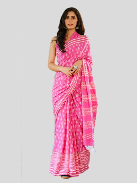 Pink Color Casual Wear Printed Linen Saree ,With Blouse Piece