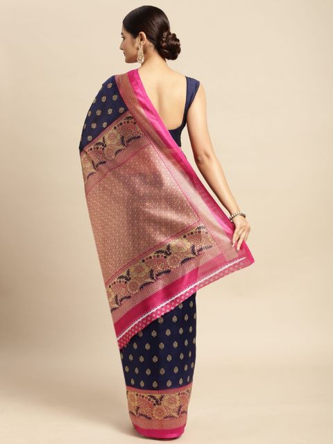 Blue And Pink  Color Casual Wear Printed Linen Saree ,With Blouse Piece