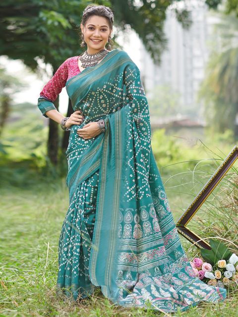 Rama Color Casual Wear Printed Linen Saree