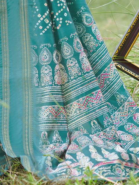 Rama Color Casual Wear Printed Linen Saree