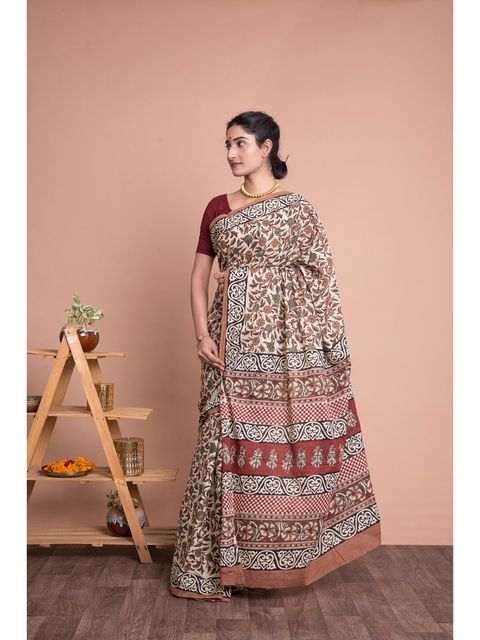 Brown Color Party Wear Linen Saree , With Blouse Piece