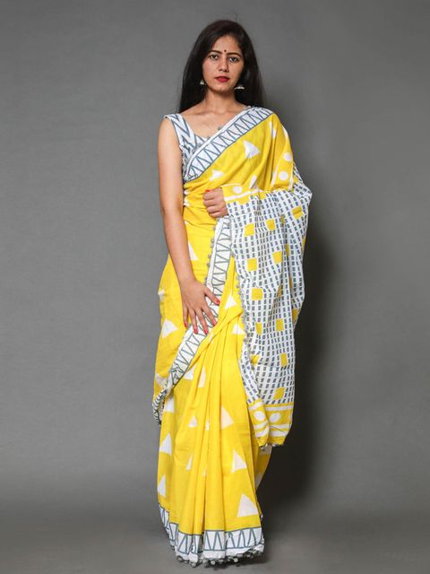 Yellow Color Party Wear Linen Saree , With Blouse Piece