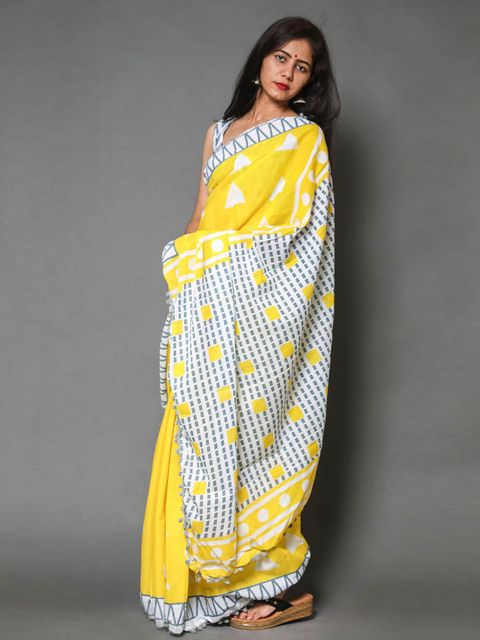 Yellow Color Party Wear Linen Saree , With Blouse Piece