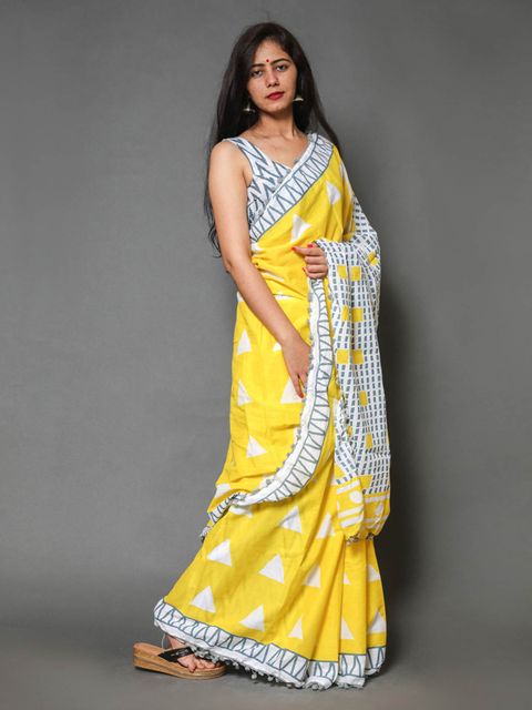 Yellow Color Party Wear Linen Saree , With Blouse Piece