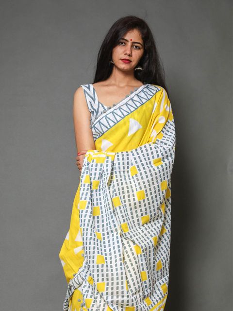 Yellow Color Party Wear Linen Saree , With Blouse Piece