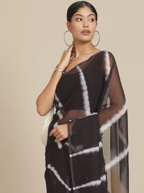 Black Color Party Wear Linen Saree , With Blouse Piece