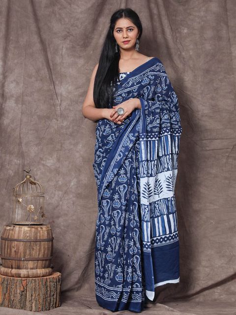 Blue Color Party Wear Linen Saree , With Blouse Piece