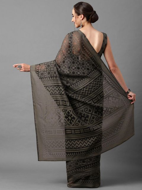 Dark Grey Color Party Wear Linen Saree , With Blouse Piece