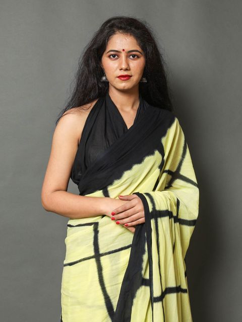 Fenugreek yellow Color Printed Linen Saree With Blouse  Piece