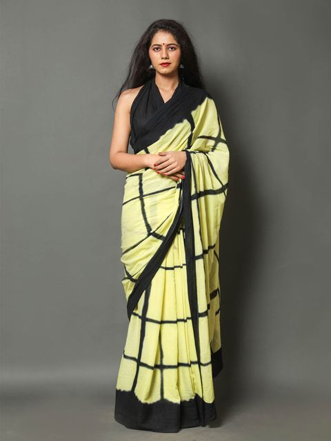 Fenugreek yellow Color Printed Linen Saree With Blouse  Piece