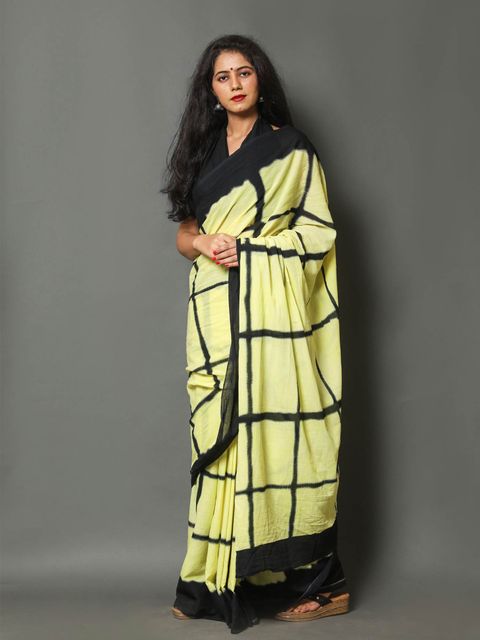 Fenugreek yellow Color Printed Linen Saree With Blouse  Piece