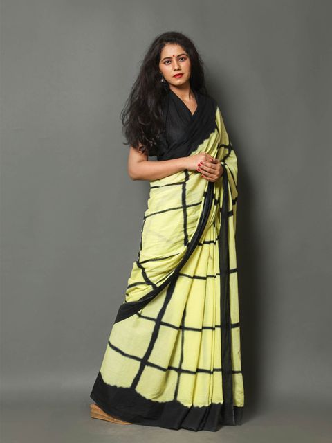 Fenugreek yellow Color Printed Linen Saree With Blouse  Piece