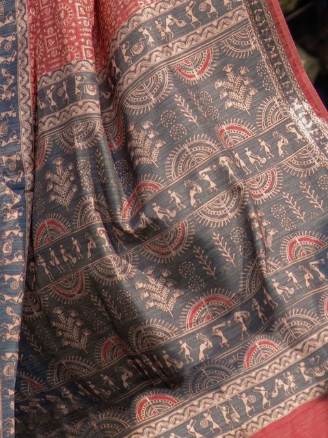 Maroon Colored Casual Wear Printed Linen Saree , With Blouse Piece